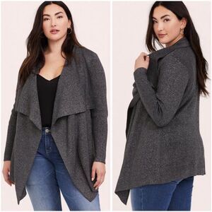 Torrid Ribbed Cardigan Drape Front Shawl Sweater Metallic Gray size 3X